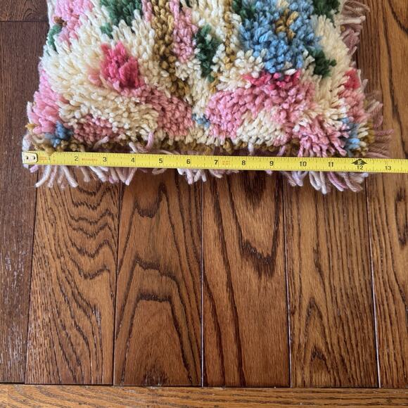 VTG Mushroom Shag Throw Pillow Latch Hook Pink Towel Back Pink Floral Handmade - Picture 9 of 11